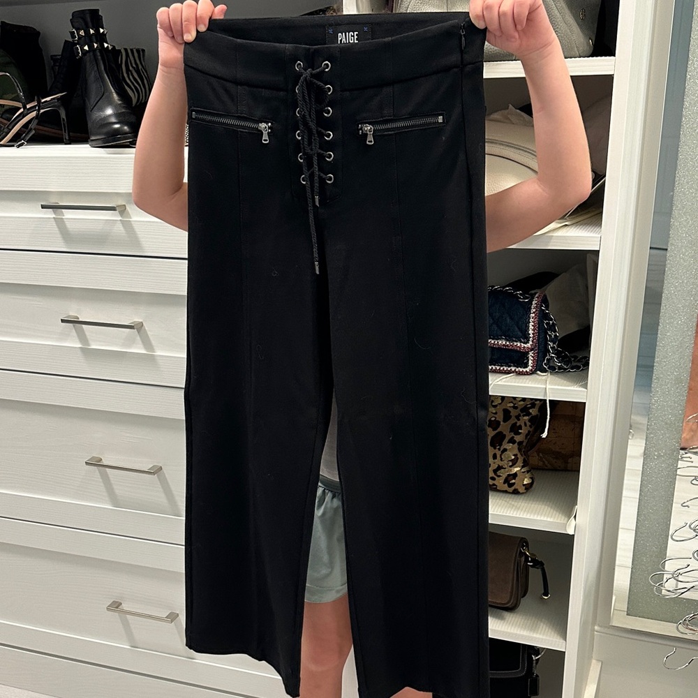 PAIGE Black Midi pant withLace-Up Detail